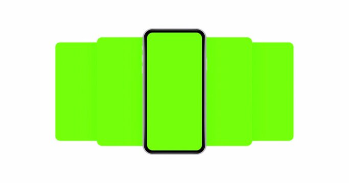 Mobile Phone With Blank Green Sliding App Screens Isolated on White Background. Animation for Showcasing Mobile Web-Site Design