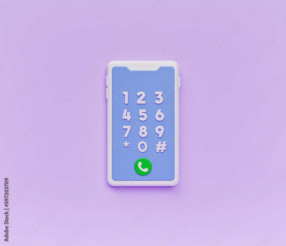 Poster modern smartphone dial keypad screen isolated. minimal design. 3d rendering