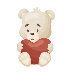Cute cartoon Teddy bear with big heart for Valentines day. Vector illustration