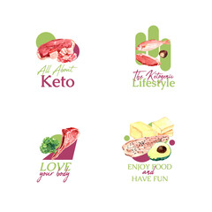Fototapeta premium Logo design with ketogenic diet concept for branding and marketing watercolor vector illustration..