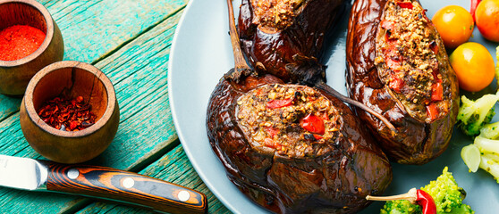 Grilled eggplant stuffed with vegetables