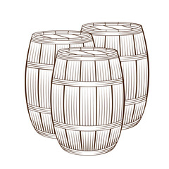 Three wooden barrels for wine and other alcohol.