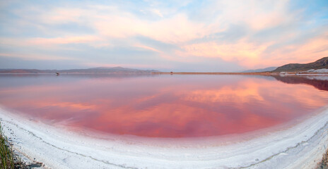 Maharlu pink salt lake at sunset - Shiraz, Iran