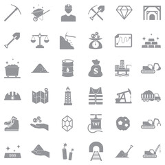 Mining Icons. Gray Flat Design. Vector Illustration.