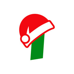 Logotipo inicial letra I con gorro Papá Noel en rojo y verde