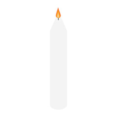 Vector white paraffin or wax burning party candle icon isolated on white background.
