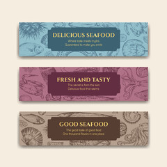 Banner template with seafood concept design for advertise and brochure vector illustration