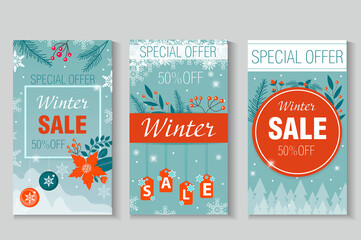 Winter sale Special offer flyer, banner, instagram story, poster. Vector illustration