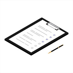 Filling out documents and passing the test. Clipboard with checklist.