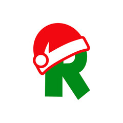 Logotipo inicial letra R con gorro Papá Noel en rojo y verde