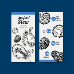 Menu template with seafood concept design for advertise and marketing vector illustration