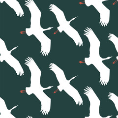 Flying cranes seamless pattern
