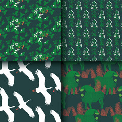 Belarus. Animalistic and floral collection of patterns in green © vera_holera