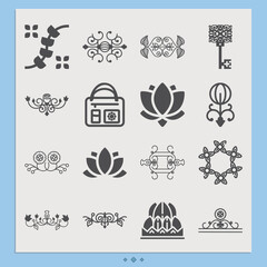 Simple set of water lily related filled icons.