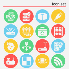 16 pack of networking  filled web icons set