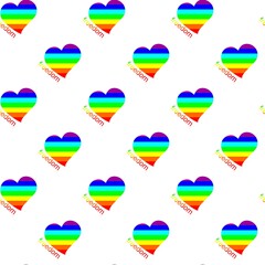 Vector seamless pattern of hearts and word freedom. Hearts as a simbol of free love in colors of rainbow. Multicolored background.