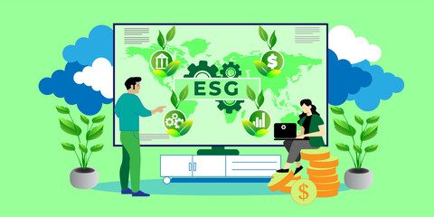 ESG concept of environmental, social and governance in sustainable and ethical business, vector illustration