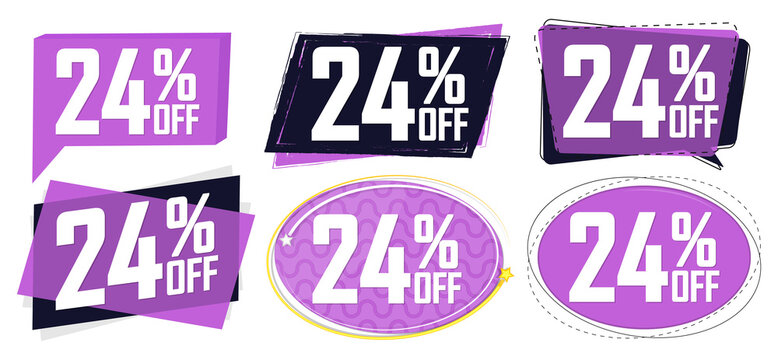 Set Sale 24% off banners, discount tags design template, lowest price, vector illustration