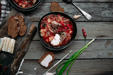 Ukrainian red borsch with meat