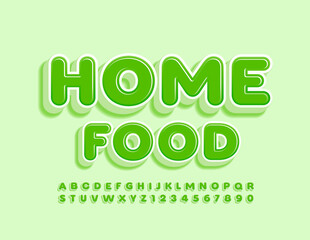 Vector green banner Home Food. 3D cute Font. Modern Alphabet Letters and Numbers set