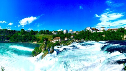 Wonderful Switzerland waterfall in hot summer day