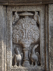 Beautiful relief on Prambanan temple, telling about the life in that era. Prambanan or Rara Jonggrang temple is Hindu temple in Special Region of Yogyakarta, Indonesia. 