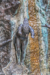 Fototapeta na wymiar View Bath of Diana. Bath of Diana is a sculpture and fountain made in bronze, located at the intersections of Granados and Beatas streets in the Historic Center of Malaga. Spain. 