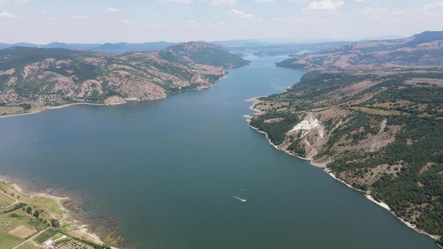 Aerial view of Studen Kladenets Reservoir, Kardzhali Region, Bulgaria