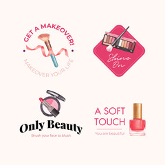 Fototapeta premium Logo design with makeup concept for branding and marketing watercolor vector illustration.