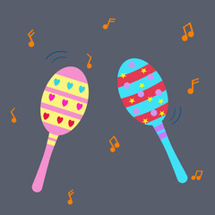 Illustrator vector of maracas instrument with music note background