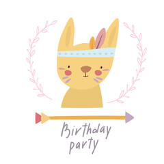 boho bunny card. happy Birthday