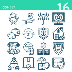 Simple set of 16 icons related to assurance