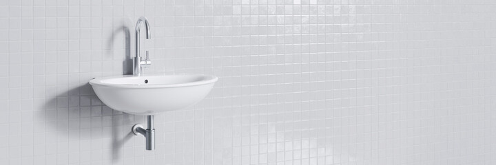 Handwaschbecken an Fliesen Wand als Header Panorama