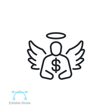 Angel investor communication outline icon. Business angel, financial Founder Businessman Startup accelerator. venture investment fund editable stroke vector illustration design, white background EPS10
