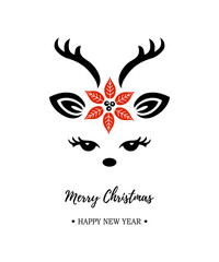 Cute christmas reindeer vector illustration isolated on white background. Deer for invitation, greetings, party, Merry Christmas motive, t-shirt design.