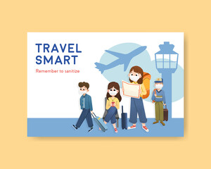 Facebook template with COVID-19 prevention concept design for new normal lifestyle watercolor vector illustration.