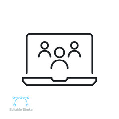 Online meetup line icon. Team business meeting with teamwork collaboration. Business startup and communication. Distant work group Editable stroke Vector illustration Design on white background EPS 10