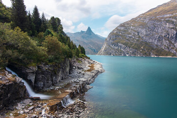 Atmosphere at the Zervreilasee in the Swiss Alps