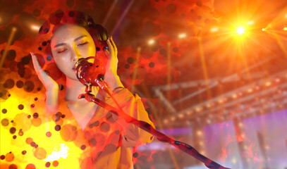 Asian Teenager Woman sing song loudly power sound