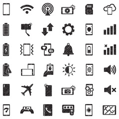 Mobile Phone Icons. Black Scribble Design. Vector Illustration.