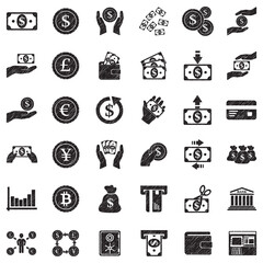 Money Icons. Black Scribble Design. Vector Illustration.
