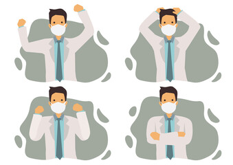 Set of four of doctor expressing his mood.