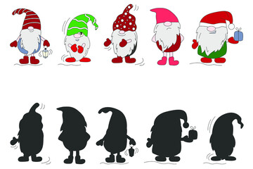 Funny cartoon gnomes. Find the correct shadow. Educational game for children isolated on white background. Vector illustration.