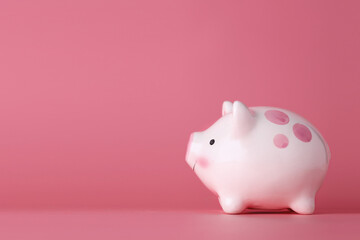 Pink piggy bank on isolated and pink background studio, meaning of saving or earning money or business investment for advertising concept.