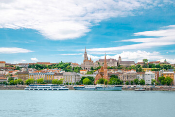 Fototapeta na wymiar Europe Hungary Budapest. Cityscape photo. Buda castle and Danube river. Colorful classical hungarian buildings and houses