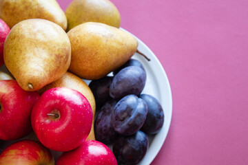 Fresh organic natural apples, pears and plums, healthy food