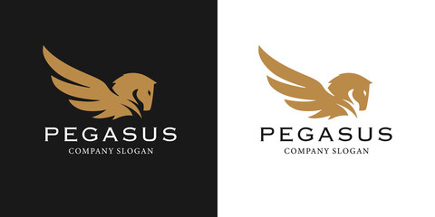 Pegasus corporate company concept logo design. Greek mythology horse with wings icon. Royal brand identity symbol. Vector illustration.