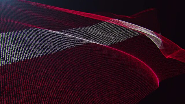 3d render. Latvia digital flag with binary code texture flies in the wind. Seamless loop.