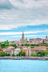 Europe Hungary Budapest. Cityscape photo. Buda castle and Danube river. Colorful classical hungarian buildings and houses