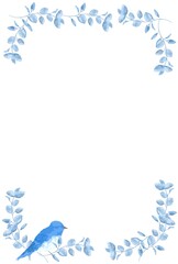 Obraz premium 優しいタッチの幸せを運ぶ青い鳥とユーカリのフレーム